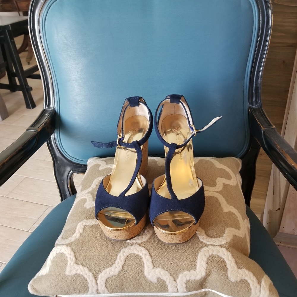 suede leather, dark blue wedge